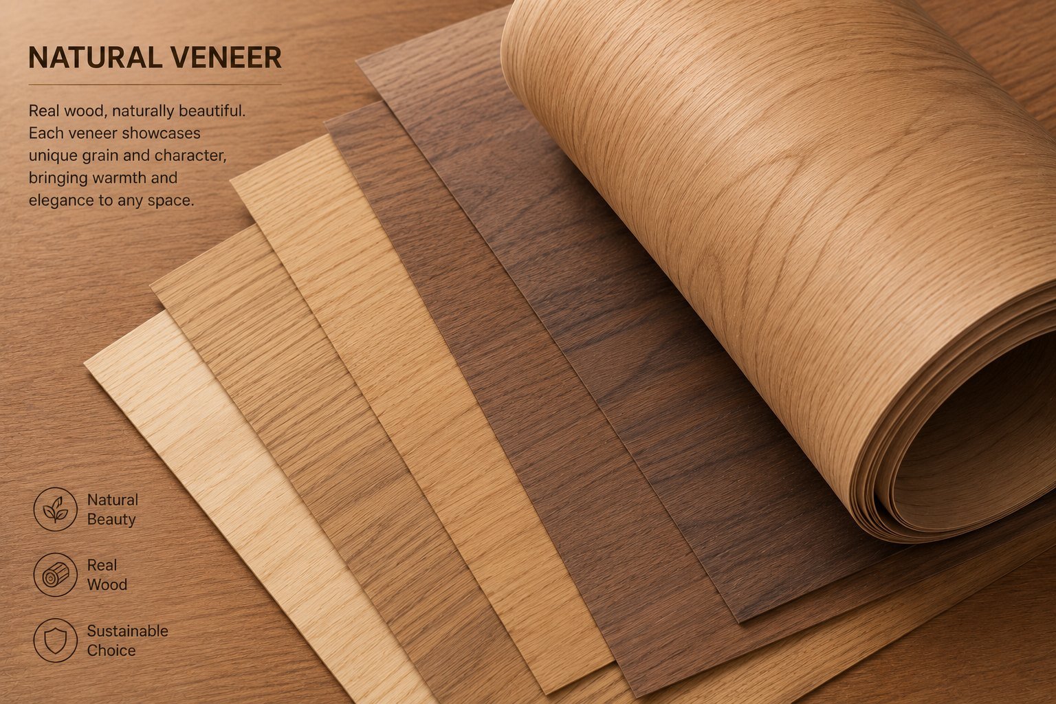 Natural veneer sheets and roll